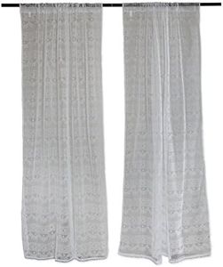 DII Sheer Lace Decorative Window Treatments for Bedroom, Living Room, Small Windows, Curtain Panels, Set of 2, 50 x 84- White Diamond