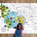 Giant Coloring Poster World Map Jumbo Wall Coloring Poster for Kids Large Coloring Tablecloth Coloring Education Poster Wall Doodle Art DIY Drawing for Classroom Home Birthday Party 45.3" x 31.5"