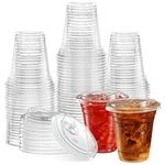 ELEGANT DISPOSABLES 12 oz. Clear Cups with Strawless Sip-Lids, PET Crystal Clear Disposable 12 oz Plastic Cups with Lids [50 Sets]