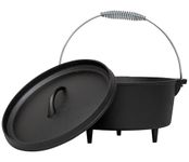 Andes Cast Iron Dutch Oven, 4.25L Outdoor Camping Cooking Pot/Casserole Roasting Dish Cauldron with Lid