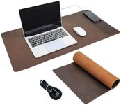 Contacts Top Grain Leather Wireless Charging Desk Mat with 15W Wireless Charger Type C Chargering Port Computer Desk Pad Large Mouse Pad 80x40 cm