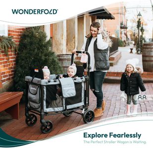 WONDERFOLD W2 Double Stroller Wagon – 2 Face-to-Face Seats, UV Canopy, Black