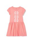 Amazon Brand - Jam & Honey Girls Cotton Printed Regular Fit Short Sleeve Above The Knee Dress, Pink, 6-7 Years
