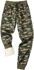 Gihuo Men's Sherpa Lined Athletic Sweatpants Winter Warm Track Pants Ribbed Leg Jogger Pants(GreenCamo-L)