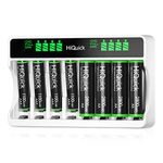 HiQuick 8-slot AA AAA LCD Battery Charger, 5V 2A Fast Charging Function, Type C and Micro USB Input, with 4 x 2800mAh AA and 4 x 1100mAh AAA NI-MH Rechargeable Batteries, Battery and Charger Set