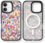 Rosarnnah Magnetic for iPhone 16 Magsafe Case Cute - Durable Shockproof 6.6 ft Drop Impact Phone Case - Black Funny Mushroom Jungle Design for iPhone 16 6.1"