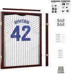 Jersey Display Frame Mahogany Finish Case Large Shadow Box Lockable with UV Protection Acrylic Hanger and Wall Mount Option for Baseball Basketball Football Soccer Hockey Sport Shirt