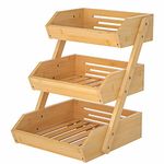 G.a HOMEFAVOR 3-Tier Bamboo Fruit Basket Bowl Holder, Bread Vegetables Storage Stand for Kitchen Countertop, Snacks Rack in Home Kitchen and Office