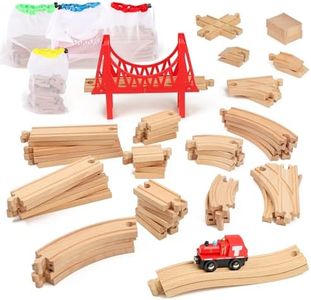 WudBudz Wooden Train Tracks 60 Piece Set, Track Expansion Accessories for Toddlers 3-5 - 100% Compatible with All Major Brands Including Thomas & Brio Wooden Railway System
