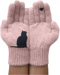 iik Cat Fan Cotton Gloves, Cat Bird Print Winter Outdoor Warm Woolen Mittens, Cartoon Cat Cute Knitted Gloves for Women, For Cycling Driving Running (Pink)