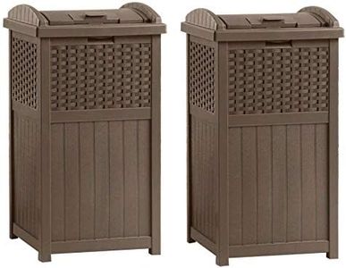 Suncast GHW1732 15.75" x 16" x 31.6" Trashcan Hideaway Outdoor Commercial 33 Gallon 31.6" Resin Garbage Waste Bin with Lid in Brown for Garage, 2 Pack