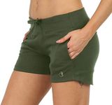 icyzone Athletic Lounge Shorts for Women - Running Jogging Workout Sweat Shorts with Pockets 3'' (M, Army)