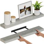 Ballucci Floating Shelves, 36" Wood Wall Shelf Set of 2, with Invisible Brackets for Bathroom, Living Room, Bedroom, Kitchen, Nursery, 6" Deep, Rustic Grey