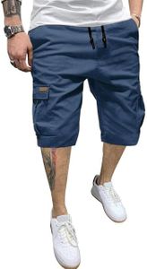 JMIERR Mens Casual Twill Cargo Shorts Cotton Drawstring Classic Cargo Chino Stretch Short with 6 Pockets for Men, US46(5XL), B Blue