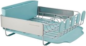 KitchenAid Compact Space Saving Rust Resistant Dish Rack with Removable Flatware Caddy and Angled Self Draining Drainboard, 12.63 x 15.87 x 5.54 Inch, Mineral Water