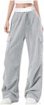 Floerns Girl's Casual Colorblock Elastic Waist Baggy Wide Leg Athletic Sweatpants with Pockets Grey Solid 12Y