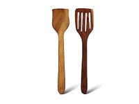 Vesta Homes Neem Wood Spoon, Compact Flip, Spatula/Ladle For Cooking Dosa,Roti,Chapati, Soup And Vegetables | Premium Wooden Kitchen Tools | No Polish | Non-Stick | Handcarved (Set Of 2) - 12 Inch