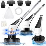 Electric Spin Scrubber, [IPX8 Waterproof] Homtronics Cordless Electric Cleaning Brush with 4 Replaceable Brush Head, 400r/min Speed, Adjustable Long Handle for Bathroom, Kitchen, Black