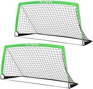 RUNBOW 6x4 ft Portable Kids Soccer Goal for Backyard Practice Soccer Net with Carry Bag (6x4 FT, 2 Pack, Green)