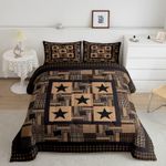 Feelyou Star Print Bedding Set Kids Western Theme Comforter Set Plaid Pattern Comforter for Boys Room Decor Lightweight Rustic Cabin Country Duvet Set Queen Size with 2 Pillow Case