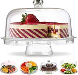 Gijaxe 3-In-1 Acrylic Cake Stand With Dome Cover Lid Multi-Functional Serving Platter And Cake Plate - Use As Cake Holder,Salad Bowl,Punch Bowl,Veggie,Desert Platter,Nachos,Salsa Plate (6 Uses), Round