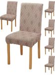 Styleys Elastic Chair Cover Stretch Removable Washable Short Jacquard Dining Chair Cover Protector Seat Slipcover (Pack of 6, Taupe, JCMC36)