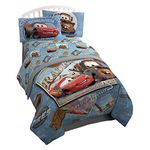 Disney/Pixar Cars Tune Up Blue/Gray 4 Piece Full Sheet Set with Lightning McQueen & Mater (Official Disney/Pixar Product)