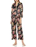 N Natori Women's Geisha-Printed Satin Oth Pj Length 25" Inseam 26", Black/Multi, X-Large