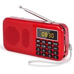 PRUNUS J-725 Rechargeable Radio Portable, FM Radio Alarm Clock, Small Radio with 3000mAh Rechargeable Battery. Battery Operated Radio Digital support SD USB MP3 AUX Player and Emergency Flashlight.