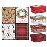 VR Angel 4 x Christmas Traditional Tray Boxes Tartan Stag Print 4 Different Design Reindeer, Wreath and Merry Christmas Design Ideal For X-mas Holiday Presents, Birthday Gifts