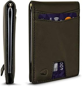 Bryker Hyde RFID Blocking Slim Minimalist ID Inside Front Pocket Wallet, Money Clip, 9 Slots, Leather, Charcoal Black w/Pull Out Card Slot, Small, Minimalist