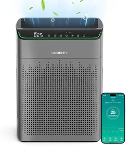 MORENTO Air Purifiers for Home Large Room Up to 1690 ft² with PM 2.5 Air Quality Monitor, Wi-Fi and Alexa compatible, HEPA Auto Mode Double-sided Air Inlet for Smoke and Odor, 23db, MR5866, Deep Grey