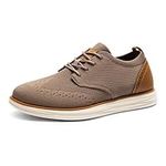 Bruno Marc Men's KnitFlex Craft Mesh Oxfords Sneakers Casual Dress Lace-Up Lightweight Walking Shoes, Light Brown, 9