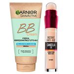 Garnier Skinactive BB Cream Moisturizing Perfecting Face Cream All in 1 SPF25 Medium Shade + Erase Age Multipurpose Liquid Concealer 02 Nude with Sponge Applicator