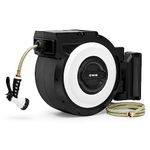 OUTFINE Heavy Duty Retractable Garden Hose Reel (1/2 100FT) Heavy Duty, Any Length Lock, Automatic Slow Return System, Wall Mounted and 180 Deg Swivel Bracket, 9 Pattern Hose Nozzle