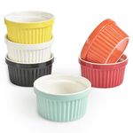 homEdge Porcelain Ramekins Set, 240 ml / 8 Fl Ounces Ice Cream Bowl, Creme Brûlée Ramekins Soufflé Cup for Baking, Set of 6 Multi Color