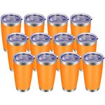 VEGOND 20oz Tumbler with Lid and Straw Stainless Steel Tumbler Cup Bulk Vacuum Insulated Double Wall Travel Coffee Mug Powder Coated Coffee Cup(Orange 12 Pack)