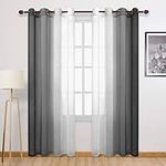 DWCN Black Ombre Sheer Curtains - Gradient Faux Linen Semi Voile Bedroom and Living Room Curtains, Set of 2 Grommet Top Window Curtain Panels, 52 x 84 Inches Long