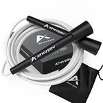 Athverv Adjustable Skipping Rope for Men, Women & Kids – Speed Jump Rope for Exercise Workout & Weight Loss (White/Black) Handle Material: Plastic