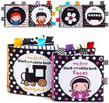 Baby First Soft Activity Cloth Book Set, High Contrast Black and White Interactive Crinkle Soft Book Bundle for Infant, Baby Early Education for Brain Development with Tags, Face Features