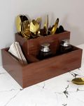 Blink & Buy Sheesham Cutlery Holder | Utensils Holder Natural Finished | Handcrafted Cutlery Case 5 Partitions | 8 Inches | Knife and Spoon Stand for Dining Table | Tissue holder