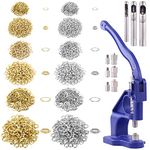 Glarks 3007Pcs Heavy Duty Hand Press Grommet Eyelet Machine Hole Punch Tool Kit Including Grommet Machine with 3 Dies #0#2#4 and 3000Pcs Golden & Sliver Grommets for Banner, Awning, Poster, Curtain