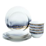 Joseph Sedgh Collection “Lazuli” 12-Piece Porcelain Dinnerware Set, Service for 4, Blue and Gold