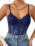 Milumia Women's Floral Lace Sheer Mesh Corset Bodysuit Spaghetti Strap Cami Top