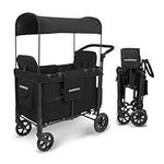 WONDERFOLD W2 Original Double Stroller Wagon Featuring 2 High Face-to-Face Seats with 5-Point Harnesses, Easy-Access Front Zipper Door, and Removable UV-Protection Canopy, Black (Origina)