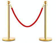 DARIT Queue Manager VIP Stanchion with 1.5m Red Velvet Rope Stainless Steel Set of 2 Posts - Ball Round Top Crowd Control Queue Pole Barrier Ideal/ Movie Theatres Liner Red Carpet Party, Line Dividers Decoration (Gold)