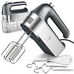 Hand Mixer Electric, 450W Kitchen Mixers with Scale Cup Storage Case, Turbo Boost/Self-Control Speed + 5 Speed + Eject Button + 5 Stainless Steel Accessories, For Easy Whipping Dough,Cream,Cake