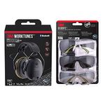 3M Worktunes Connect Bluetooth Hearing Protection with 3M Pro SecureFit 400 Eye Protection Safety Glasses, Black Frame and 3 Lens Styles, Anti-fog, 3 Pairs