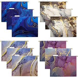 Global Printed Products 12 Pack Designer Printed Hanging File Folders, 4 Marble or Floral Patterns, Letter Sized, Includes Tabs and Inserts