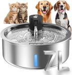 Stainless Steel Dog Water Fountain, 7L/1.8G/236oz Pet Water Fountain for Large Dogs & Multi-Cats, Dog Water Bowl Dispenser with Quiet Water Pump and Replacement Filter (Primary, 7L+16 Filters)